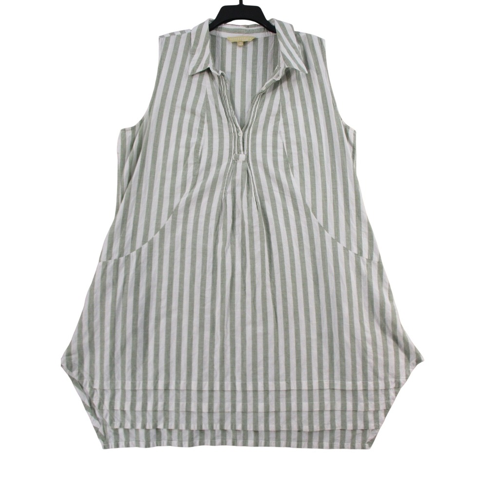 Hope & Harlow Woman Green White Striped Sleeveless Linen Blend Tunic Top 18W